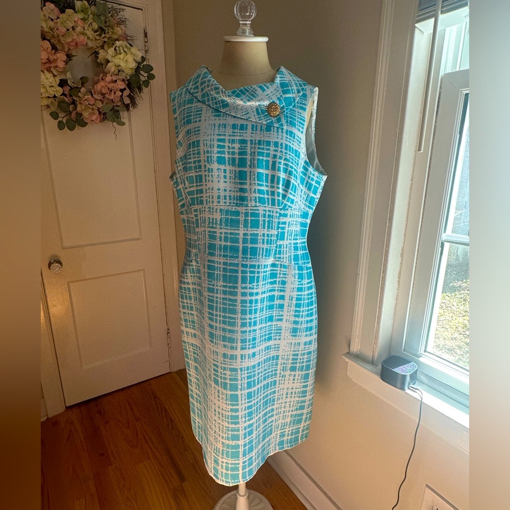 Tahari Arthur Levine shift dress aqua sz 14